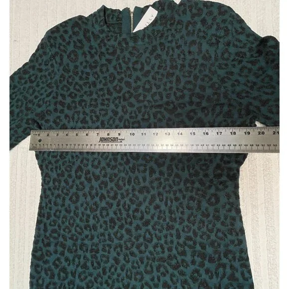 New Milly Women's XL Long Sleeve Sheath Dress in Metallic Cheetah Print Back Zip